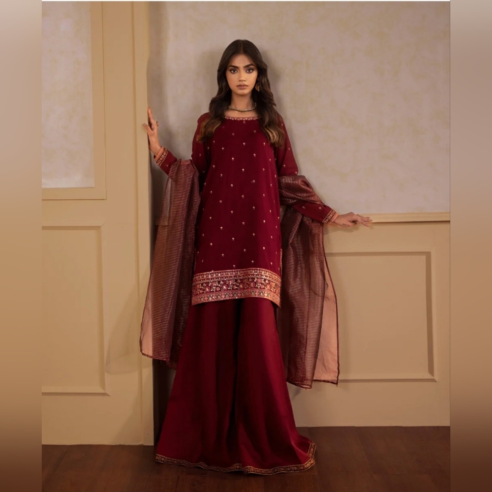 Embroidered Raw Silk Suit